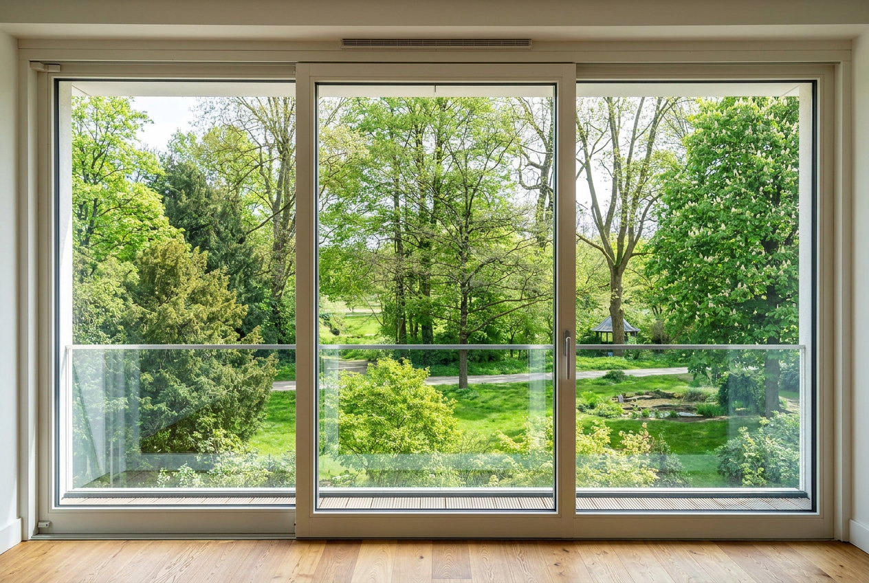 Raumhohe Fensterfront mit unverbautem Blick in den Englischen Garten, Königinstraße Maxvorstadt München
